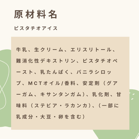 低糖質なピスタチオアイスの原材料名