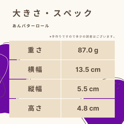 天然甘味料のみで甘く仕上げた低糖質な十勝あんバターロールの大きさ・スペック